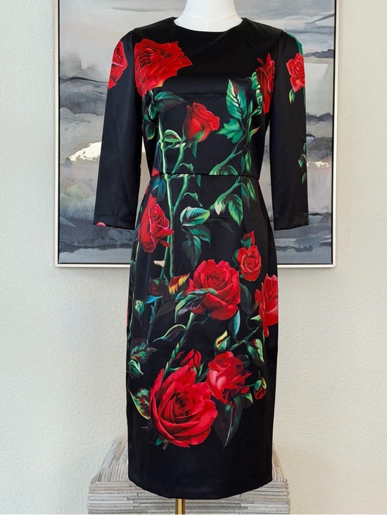 Dresses & Skirts - Black Sheath Dress Red Rose
Print Elegant Floral Midi - Designer Inspired